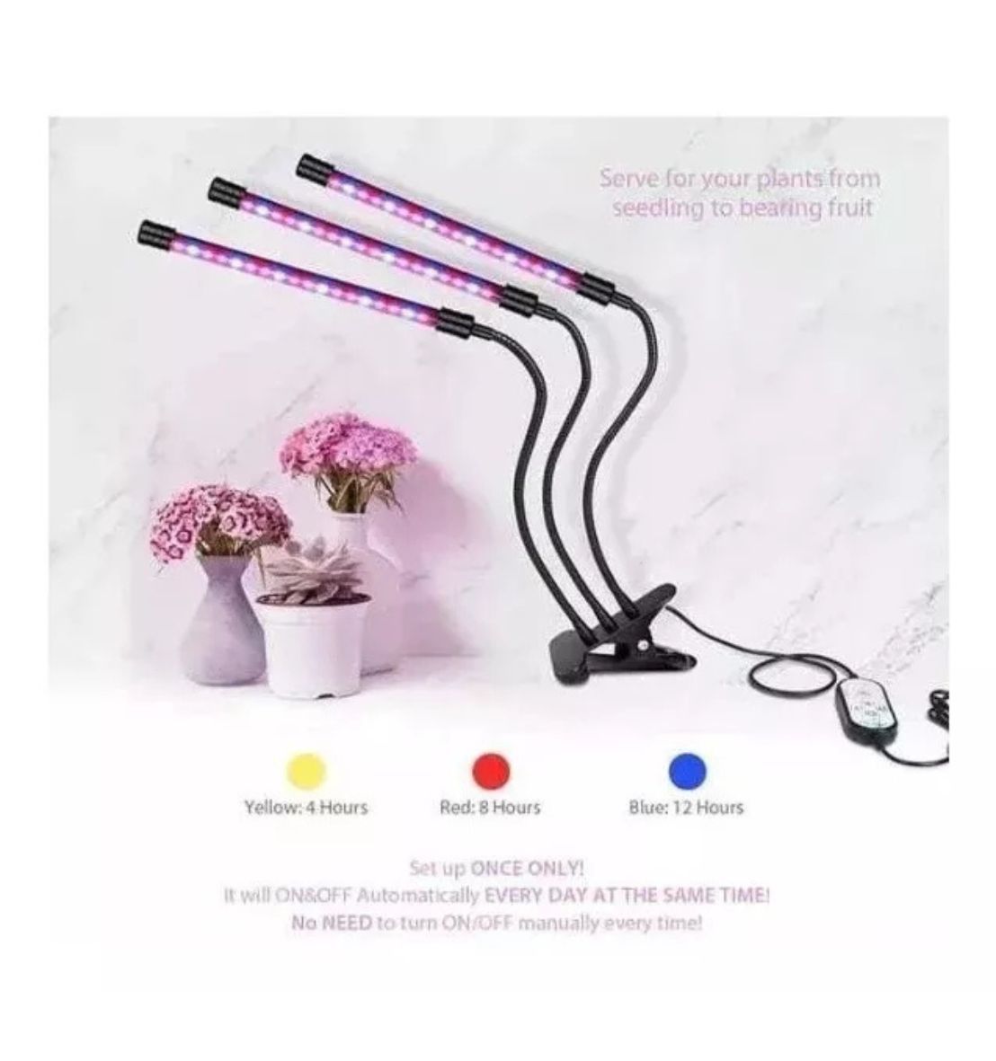 Lámpara LED para Cultivo Interior | 3 Tubos UV | Luz Roja y Azul