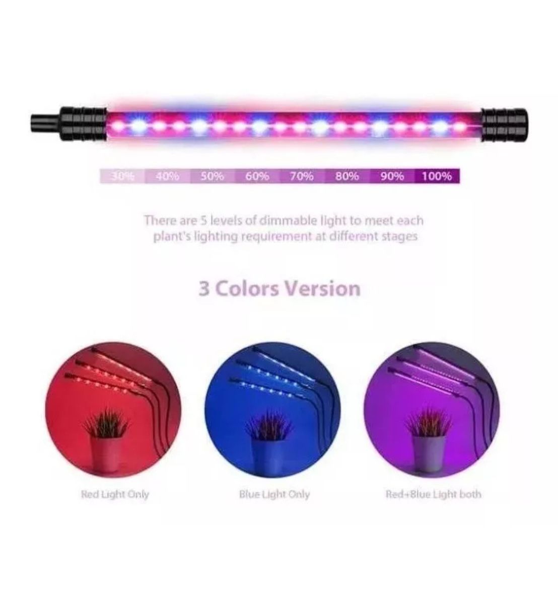 Lámpara LED para Cultivo Interior | 3 Tubos UV | Luz Roja y Azul