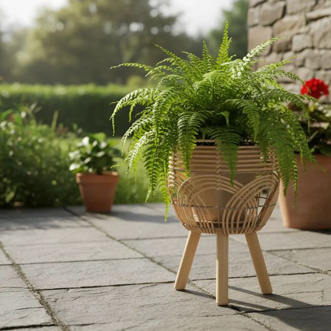 Portamacetero de Mimbre con Patas de Madera | Decoración Natural para Plantas