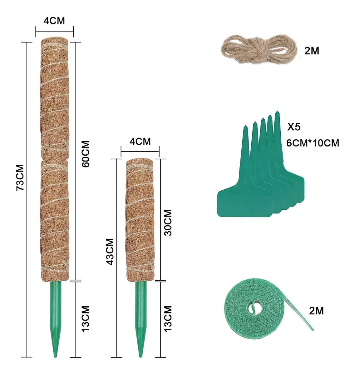Juego de Tutores de Musgo para Plantas Trepadoras – 2 Tutores de Coco + Accesorios