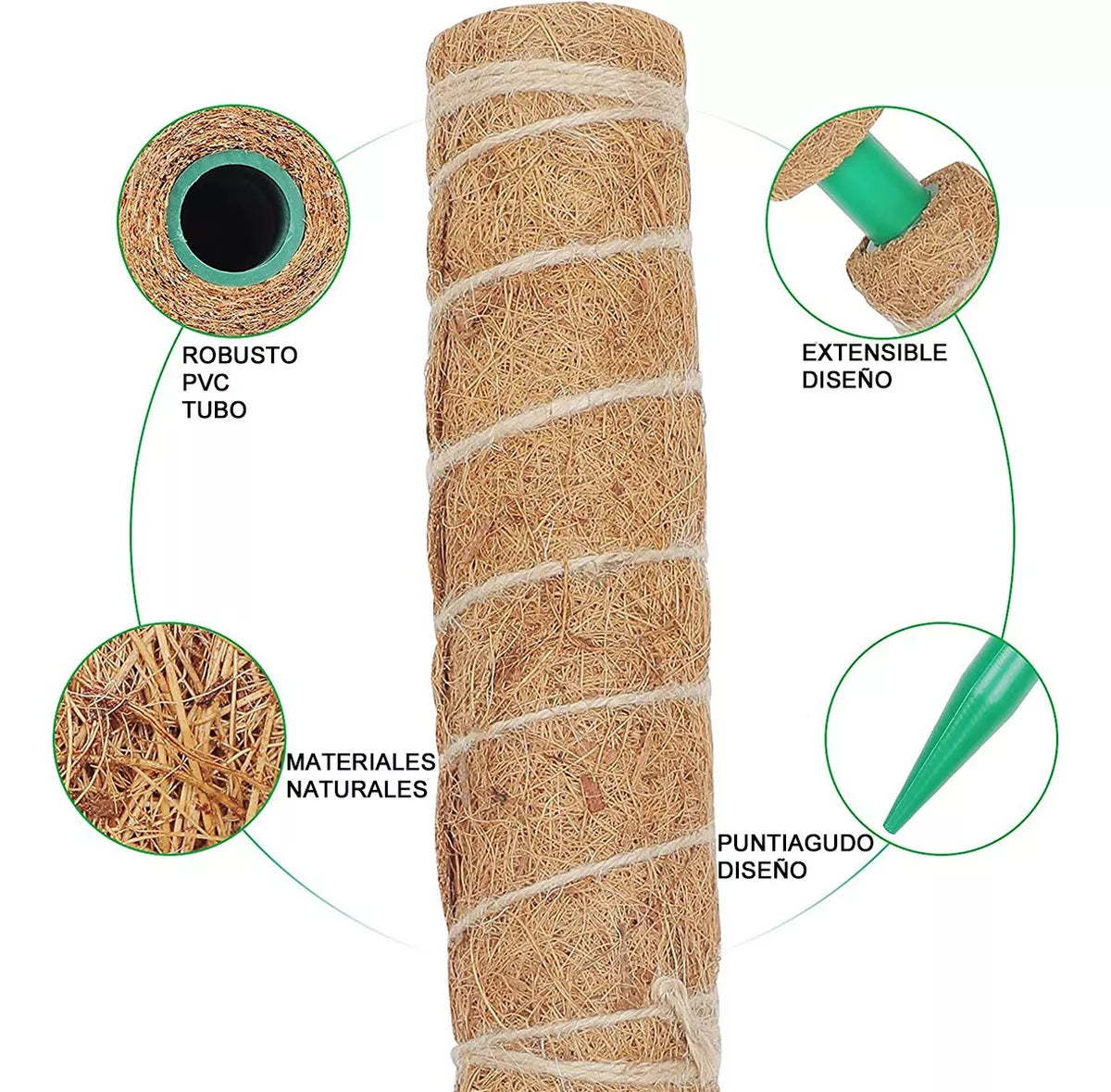 Juego de Tutores de Musgo para Plantas Trepadoras – 2 Tutores de Coco + Accesorios