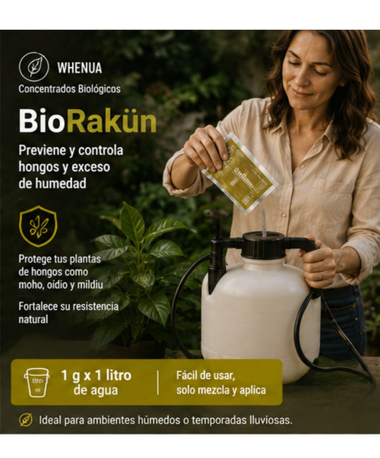 Bio Rakun de Whenua en sobre de 30 g, control biológico de hongos que se disuelve a 1 g por litro de agua