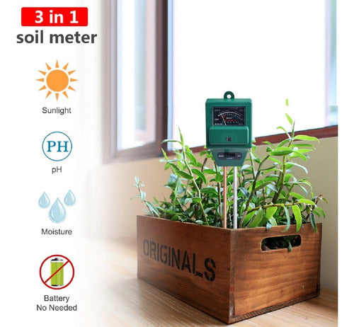 Medidor Humedad/pH/Luz Solar Plantas 3 en 1