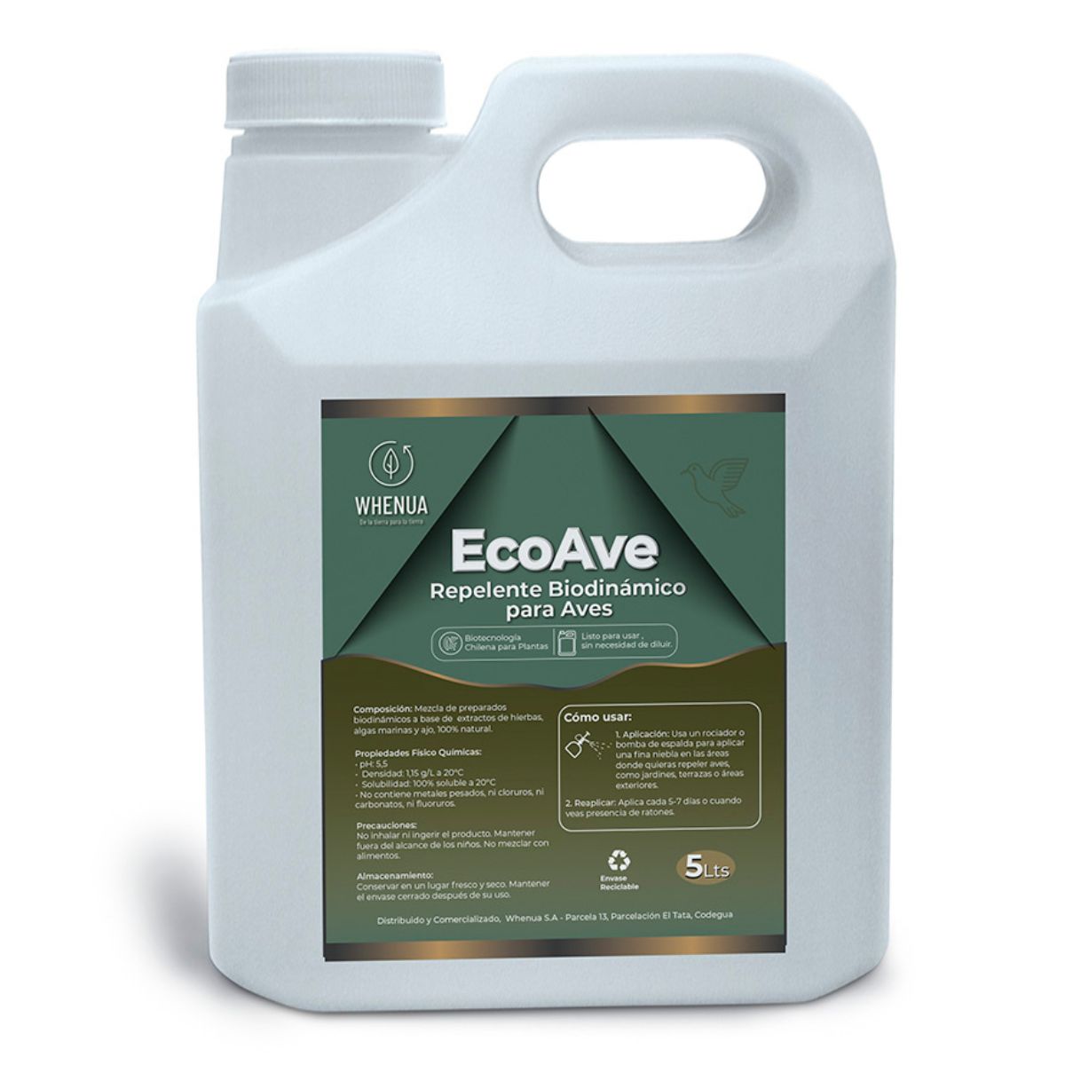 Vista de EcoAve Repelente Natural para Aves 5L concentrado de Whenua, repelente natural para aves que protege frutas y huertos