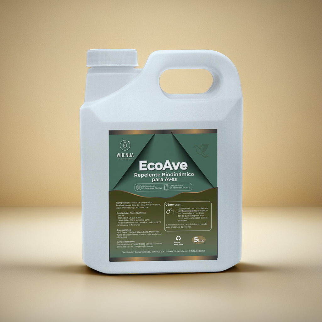 Envase de EcoAve Repelente Natural para Aves 5L concentrado de Whenua, repelente natural para aves que protege frutas y huertos