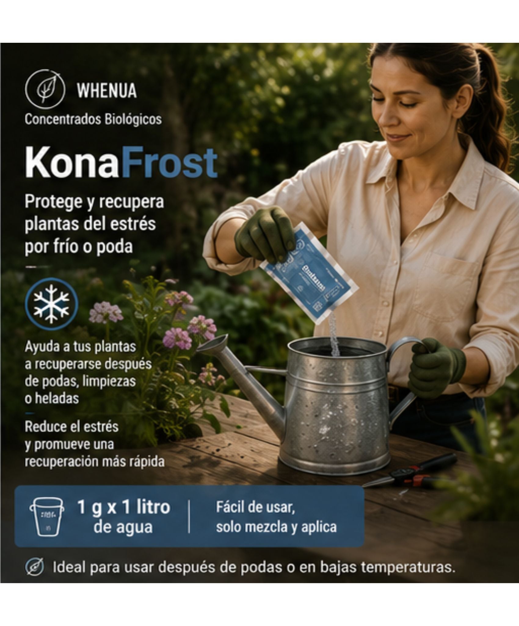 Kona Frost de Whenua en sobre de 30 g, protector biológico post poda que se disuelve a 1 g por litro de agua