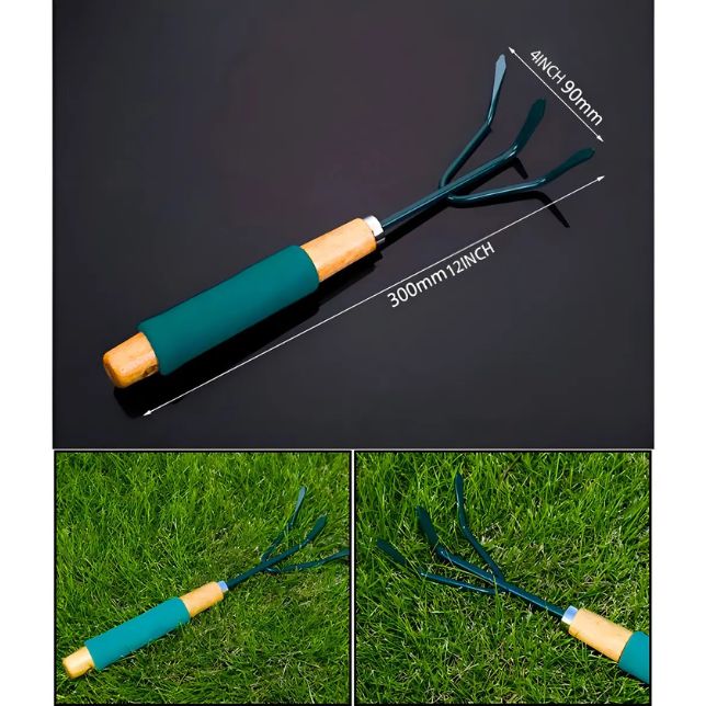 Kit de Jardinería 3 Piezas con Mango de Madera | Pala, Rastrillo y Cultivador