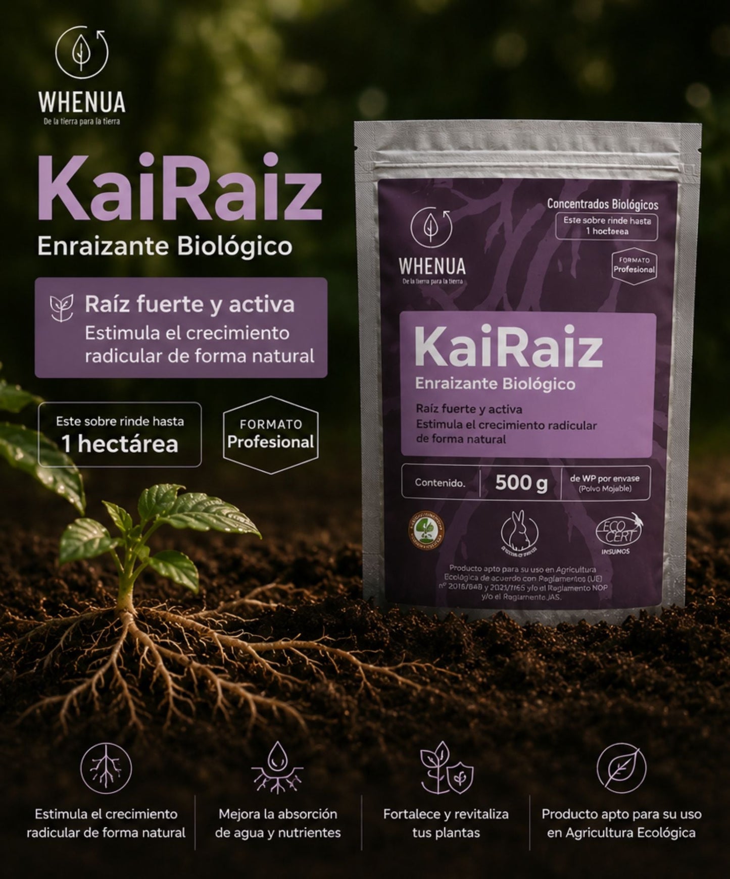 Kai Raíz 500 g Profesional — Enraizante Biológico para 1 Hectárea