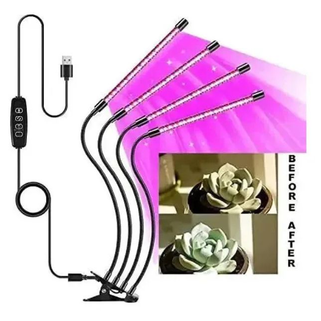 Lámpara LED de Cultivo para Plantas de Interior 4 Cabezales Ajustables USB | Crecimiento, Floración y Huertos Indoor