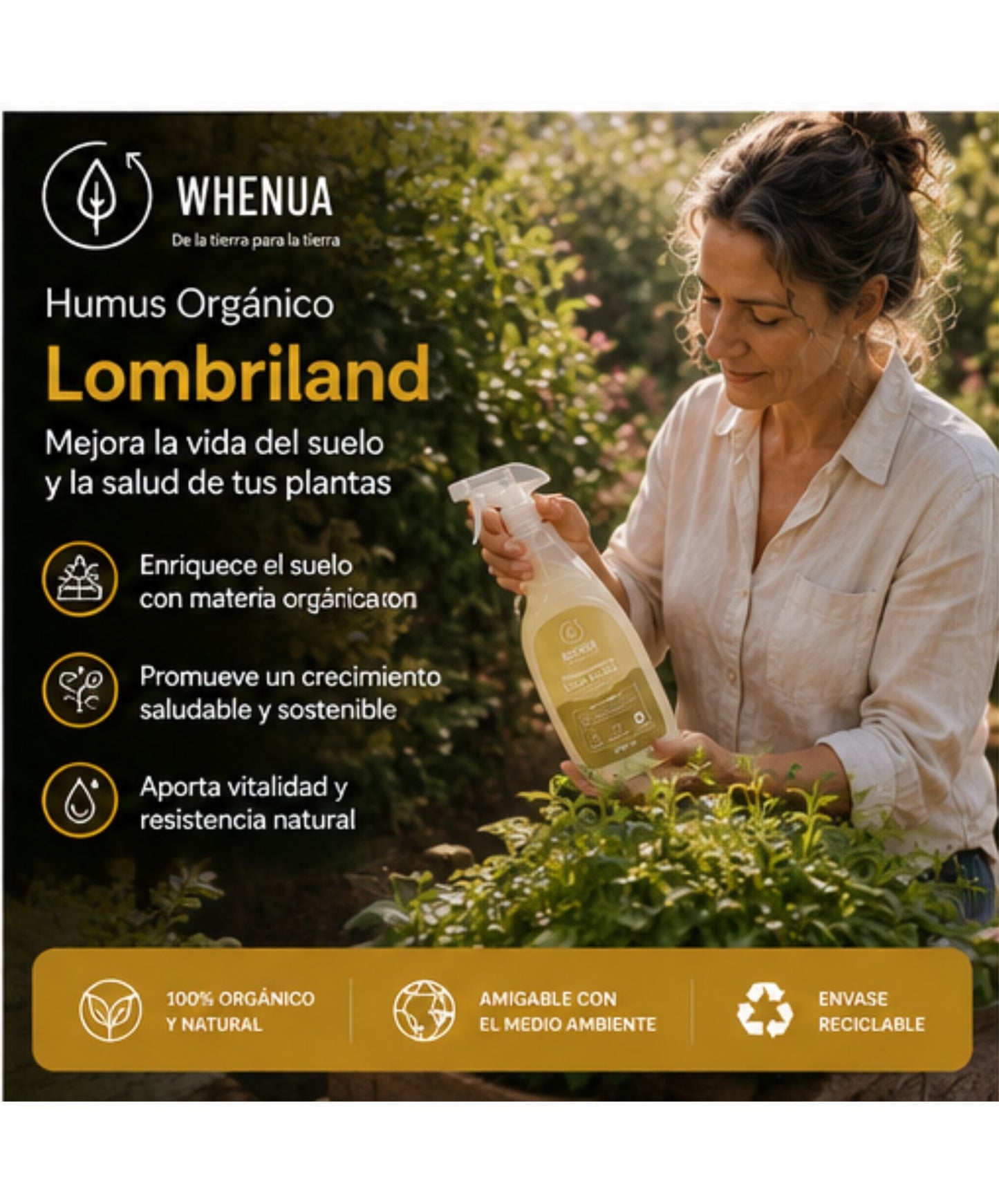 Lombriland de Whenua, humus de lombriz líquido que mejora la estructura del suelo y aporta microorganismos