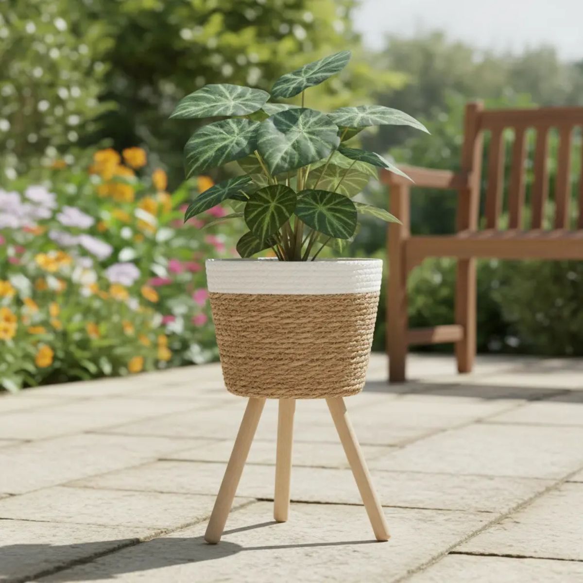 Maceta Decorativa de Yute con Patas de Madera 23 cm
