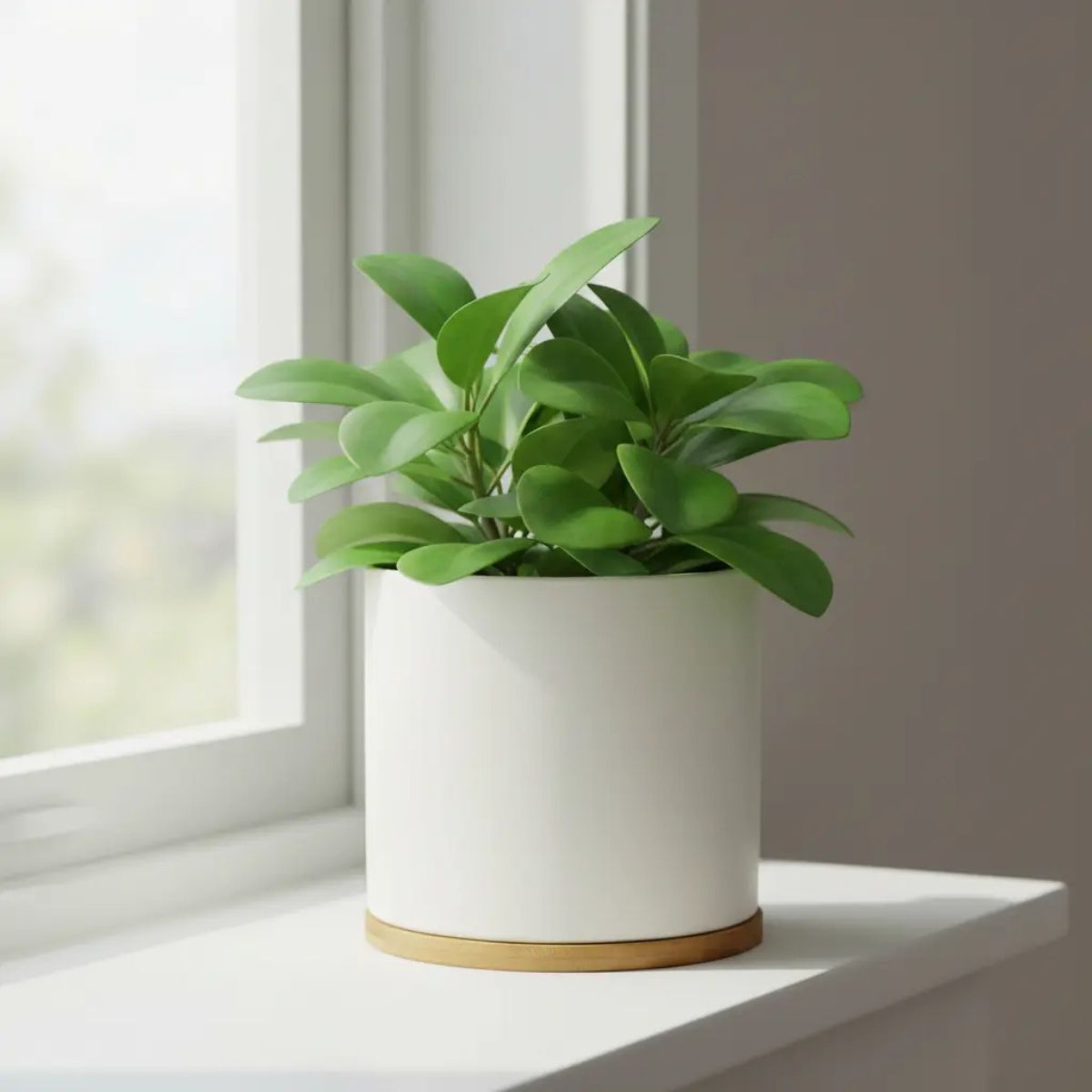 Macetero de Cerámica Nórdico con Base de Bambú 15,5 cm