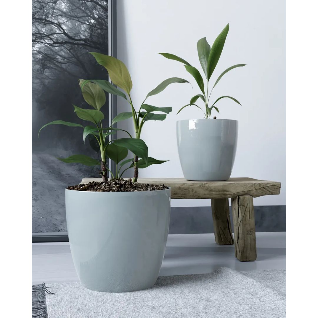 Pack x2 Maceteros Amalfi Premium GRIS N°22 – 5,3 Litros | Plástico Reforzado Brillante