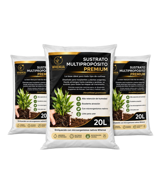 Tres sacos de Sustrato Multipropósito Premium Whenua de 20 litros para trasplantes, macetas y huerto