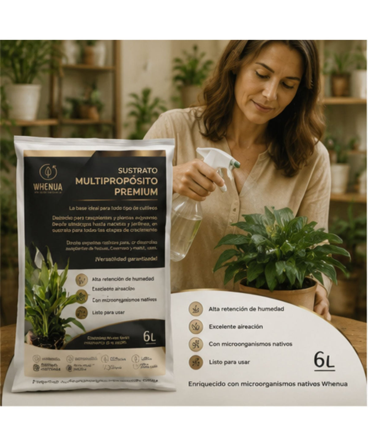 Saco de Sustrato Multipropósito Premium Whenua de 6 litros para trasplantes, macetas y huerto
