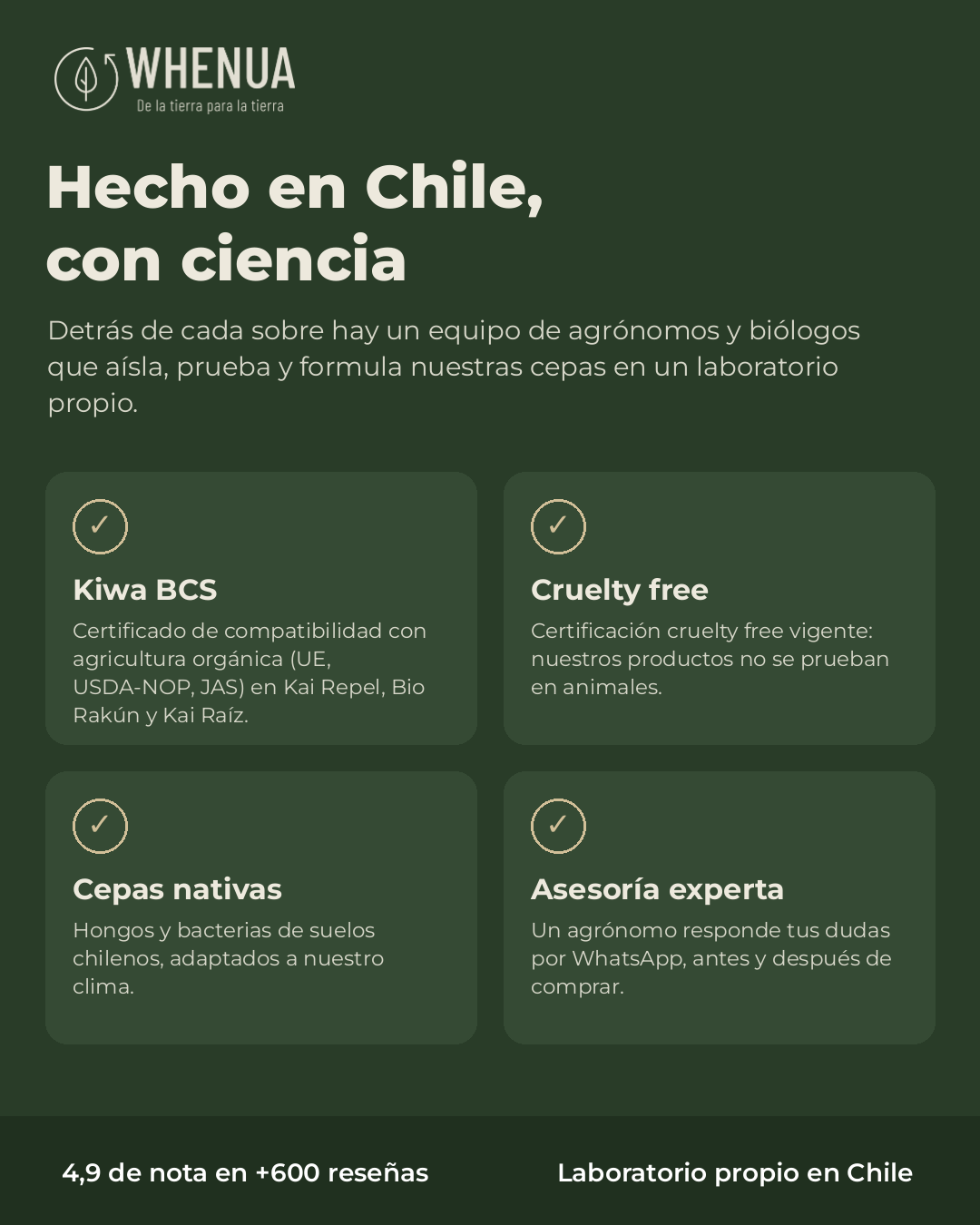 Respaldo Whenua: Kiwa BCS, cruelty free, cepas nativas y asesoría de agrónomos
